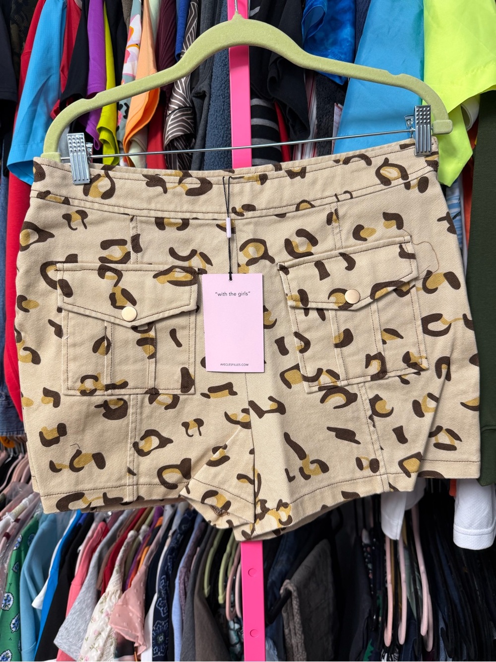 Avec Les Filles women’s animal leopard print Jean shorts tan brown denim $109